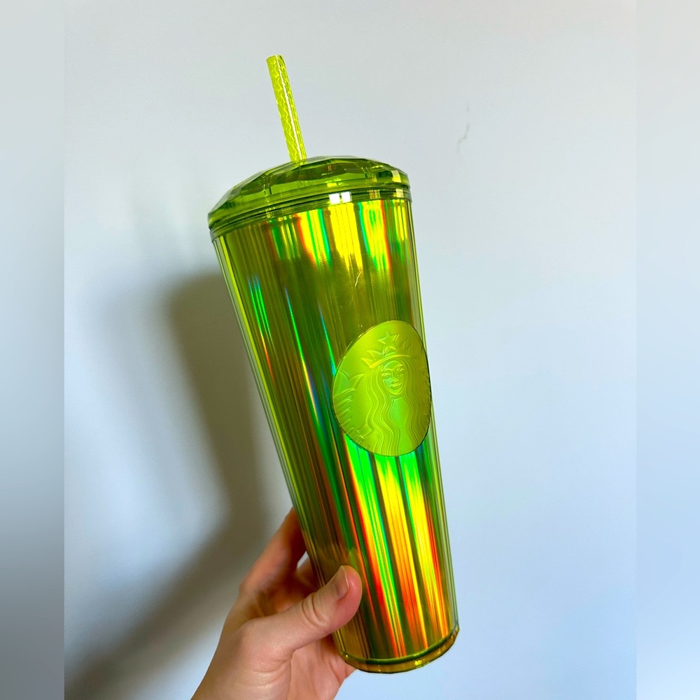 Yellow holographic dome lid venti Starbucks tumbler nwt
